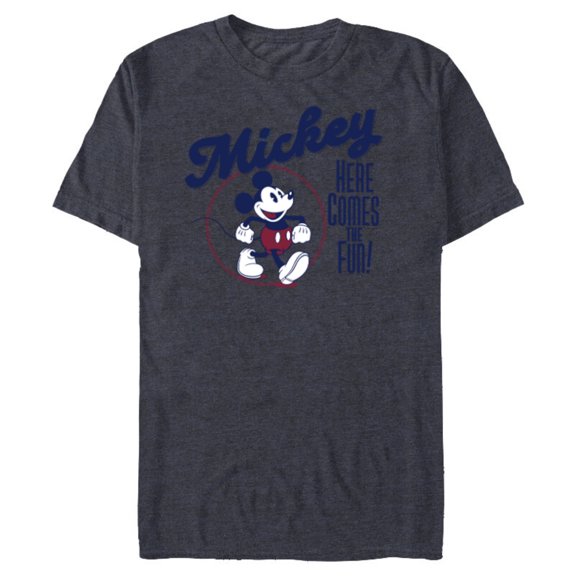 Disney Mickey Mouse Here Comes the Fun Retro Vintage - Short Sleeve Blended T-Shirt for Adults - Customized-Navy Heather