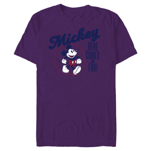 Disney Mickey Mouse Here Comes the Fun Retro Vintage - Short Sleeve Blended T-Shirt for Adults - Customized-Purple