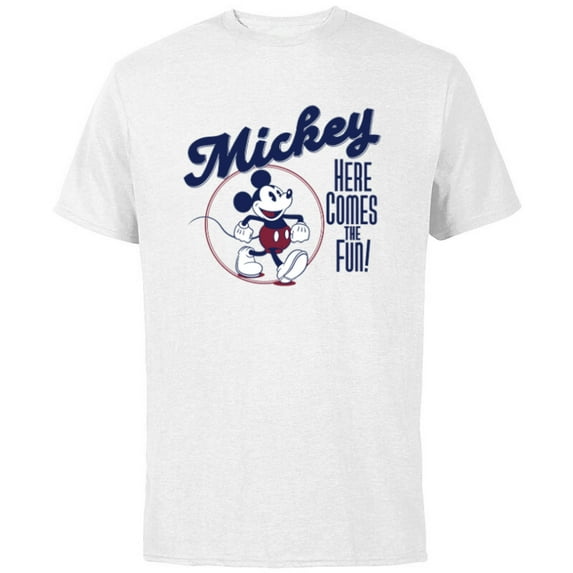 Disney Mickey Mouse Here Comes the Fun Retro Vintage - Short Sleeve Cotton T-Shirt for Adults - Customized-White