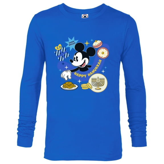 Disney Mickey Mouse Holiday Happy Hanukkah Shine Bright - Long Sleeve T-Shirt for Men - Customized-Navy
