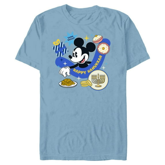Disney Mickey Mouse Holiday Happy Hanukkah Shine Bright - Short Sleeve Blended T-Shirt for Adults - Customized-Ocean Blue