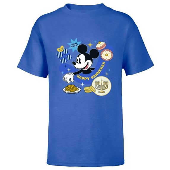 Disney Mickey Mouse Holiday Happy Hanukkah Shine Bright - Short Sleeve T-Shirt for Kids - Customized-Royal
