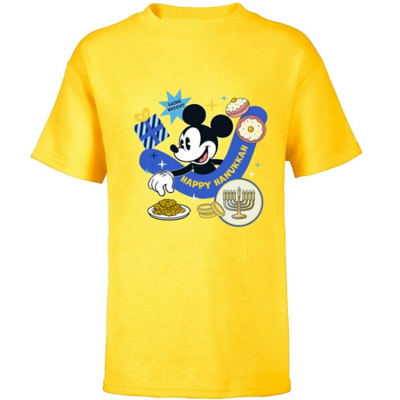 Disney Mickey Mouse Holiday Happy Hanukkah Shine Bright - Short Sleeve T-Shirt for Kids - Customized-Yellow