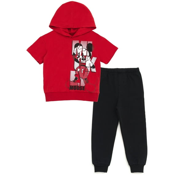 Disney Mickey Mouse Hooded T-Shirt and Fleece Jogger Pants Outfit Set Infant to Little Kid