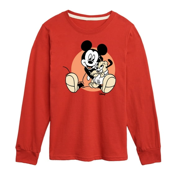 Disney - Mickey Mouse Hugs His Puppy - Youth Long Sleeve Graphic T-Shirt