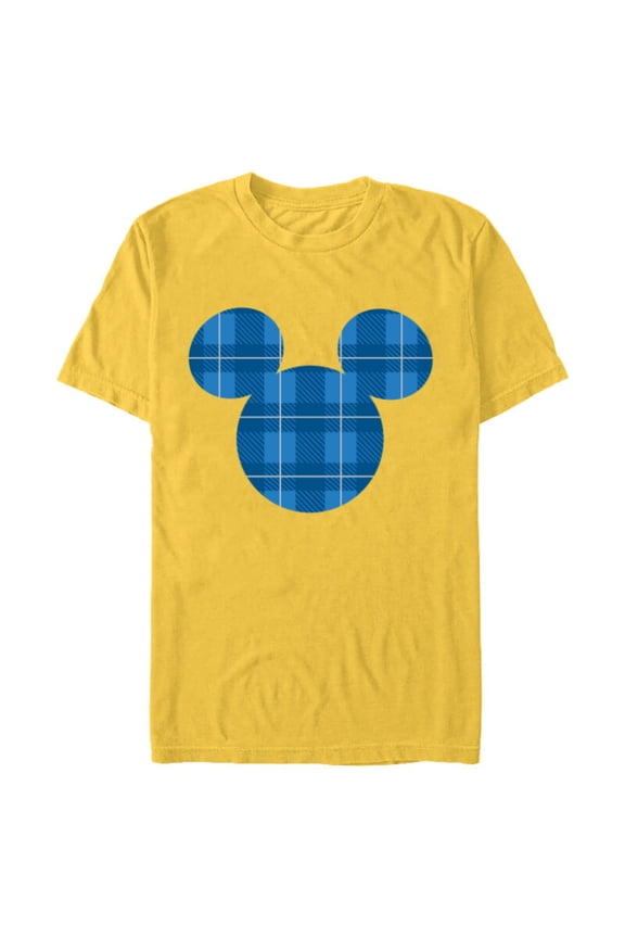 Mickey Mouse Icon Blue Holiday Plaid - Short Sleeve Blended T-Shirt for Adults - Customized-Yellow