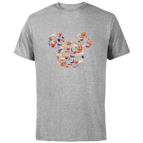 Disney Mickey Mouse Icon Candy and Pumpkins Halloween - Short Sleeve Cotton T-Shirt for Adults - Customized-Athletic Heather