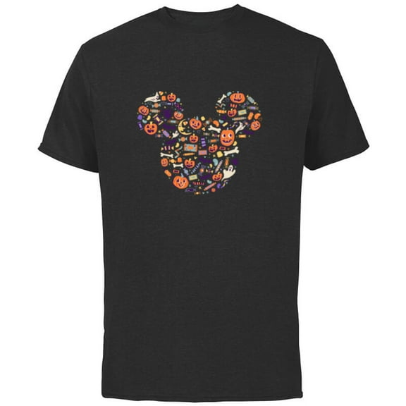 Disney Mickey Mouse Icon Candy and Pumpkins Halloween - Short Sleeve Cotton T-Shirt for Adults - Customized-Black
