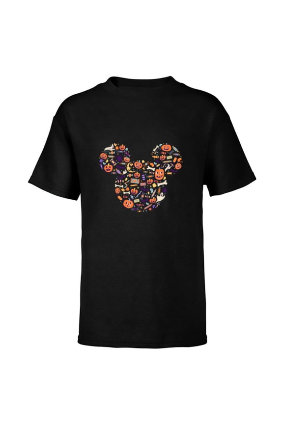 Mickey Mouse Icon Candy and Pumpkins Halloween - Short Sleeve T-Shirt for Kids - Customized-Black