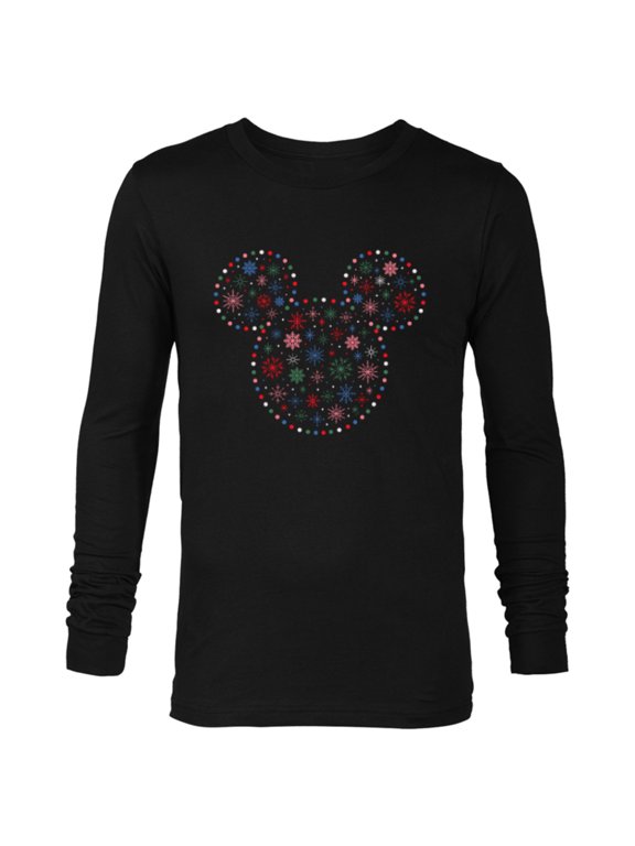 Mickey Mouse Icon Christmas Holiday Lights Snowflakes - Long Sleeve T-Shirt for Men - Customized-Black