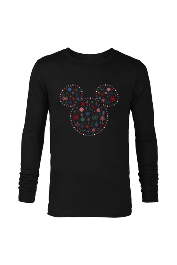Mickey Mouse Icon Christmas Holiday Lights Snowflakes - Long Sleeve T-Shirt for Men - Customized-Black