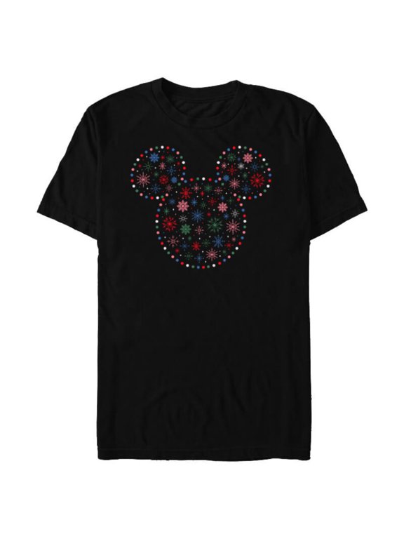 Mickey Mouse Icon Christmas Holiday Lights Snowflakes - Short Sleeve Blended T-Shirt for Adults - Customized-Black