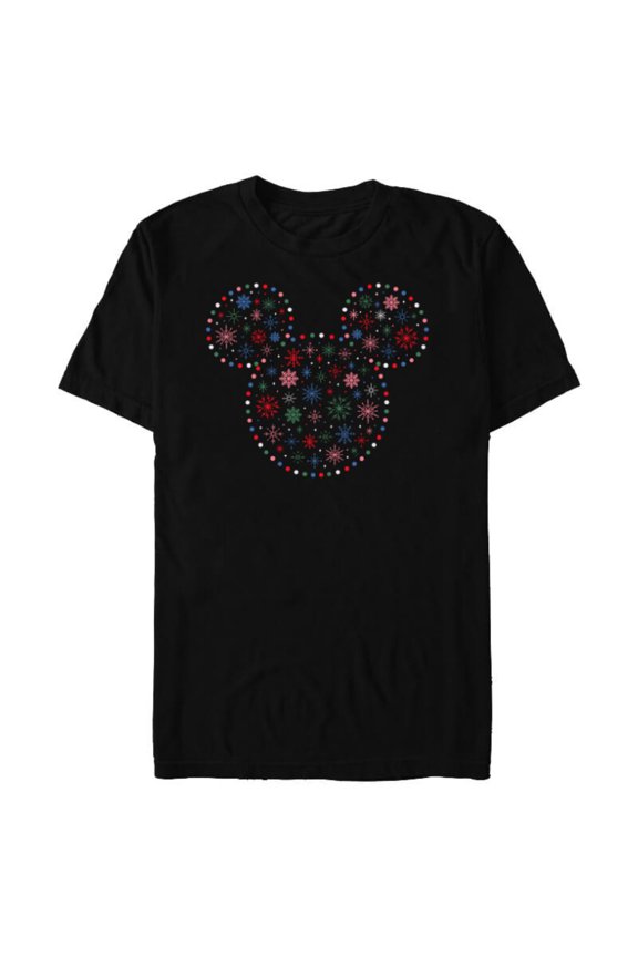Mickey Mouse Icon Christmas Holiday Lights Snowflakes - Short Sleeve Blended T-Shirt for Adults - Customized-Black