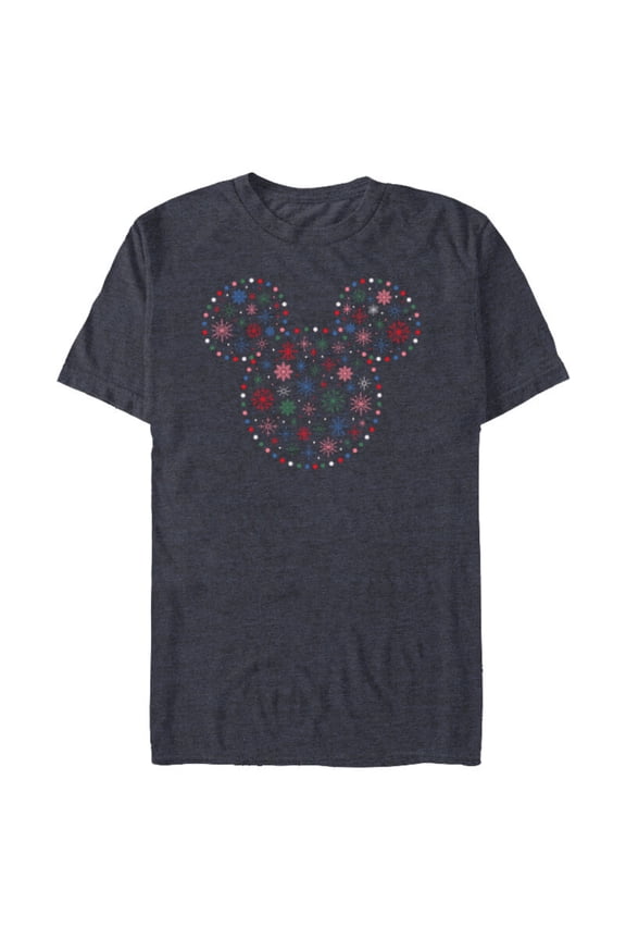 Mickey Mouse Icon Christmas Holiday Lights Snowflakes - Short Sleeve Blended T-Shirt for Adults - Customized-Navy Heather