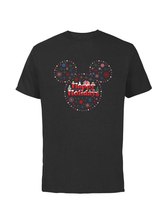 Mickey Mouse Icon Christmas Lights Happy Holidays - Short Sleeve Cotton T-Shirt for Adults - Customized-Black