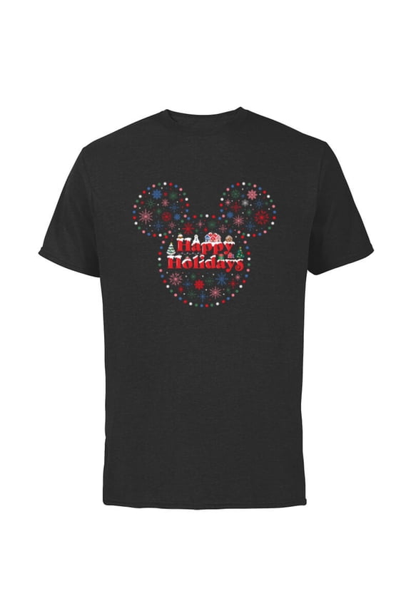 Mickey Mouse Icon Christmas Lights Happy Holidays - Short Sleeve Cotton T-Shirt for Adults - Customized-Black