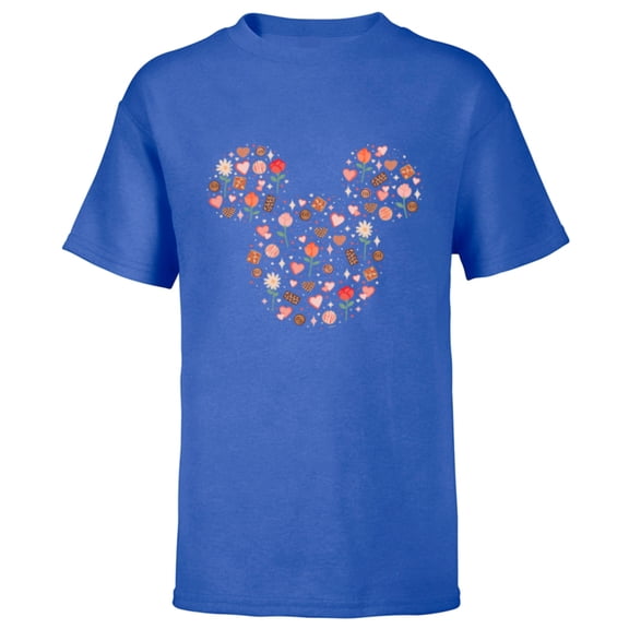 Disney Mickey Mouse Icon Fill Chocolates Flowers Hearts Love - Short Sleeve T-Shirt for Kids - Customized-Royal