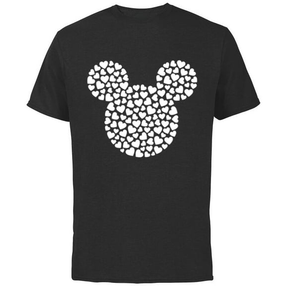 Disney Mickey Mouse Icon Filled with Hearts - Short Sleeve Cotton T-Shirt for Adults - Customized-Black