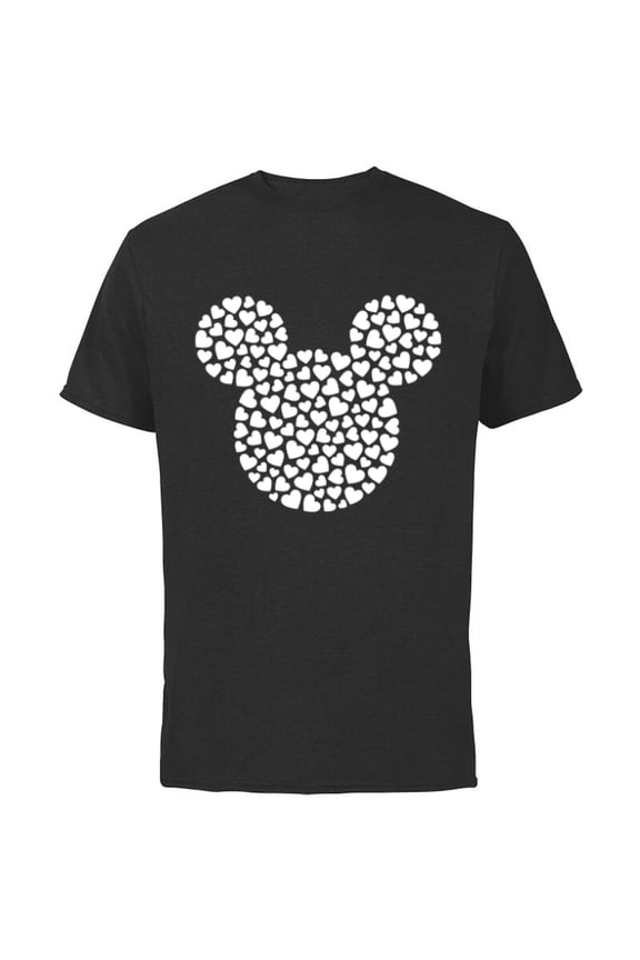 Mickey Mouse Icon Filled with Hearts - Short Sleeve Cotton T-Shirt for Adults - Customized-Black