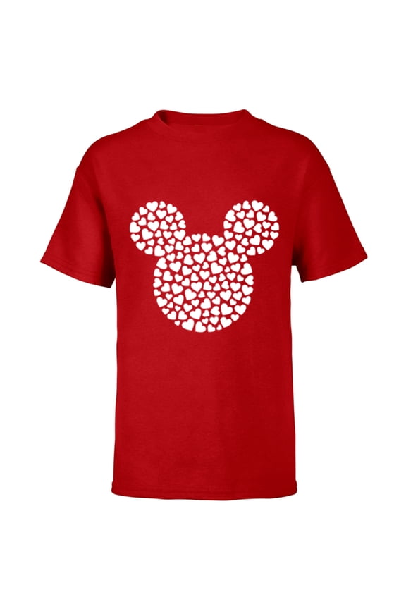 Mickey Mouse Icon Filled with Hearts - Short Sleeve T-Shirt for Kids - Customized-Red