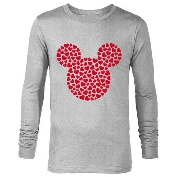 Disney Mickey Mouse Icon Filled with Red Hearts - Long Sleeve T-Shirt for Men - Customized-Athletic Heather