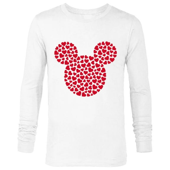 Disney Mickey Mouse Icon Filled with Red Hearts - Long Sleeve T-Shirt for Men - Customized-White