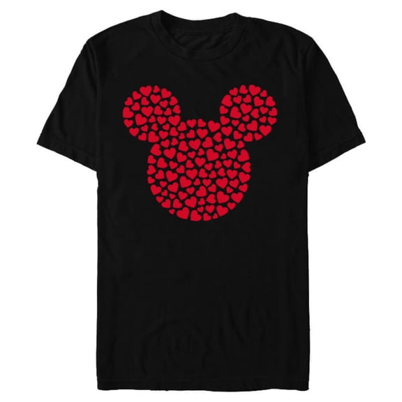 Disney Mickey Mouse Icon Filled with Red Hearts - Short Sleeve Blended T-Shirt for Adults - Customized-Black