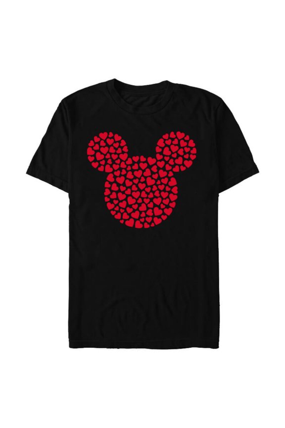 Mickey Mouse Icon Filled with Red Hearts - Short Sleeve Blended T-Shirt for Adults - Customized-Black