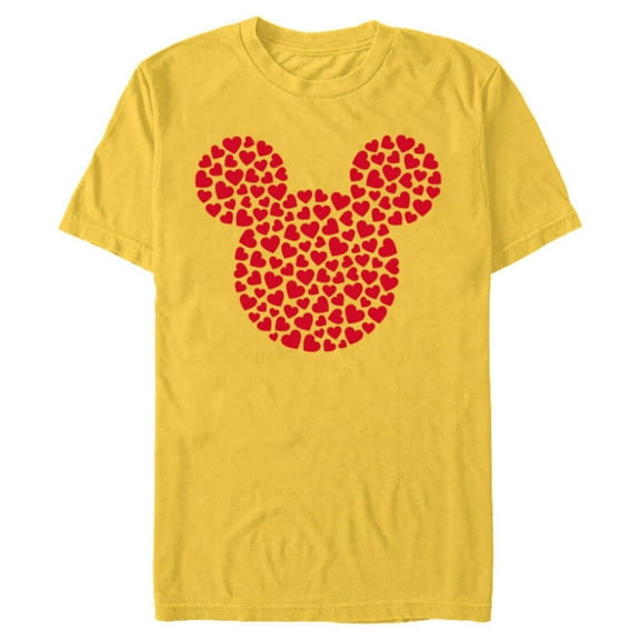 Disney Mickey Mouse Icon Filled with Red Hearts - Short Sleeve Blended T-Shirt for Adults - Customized-Yellow