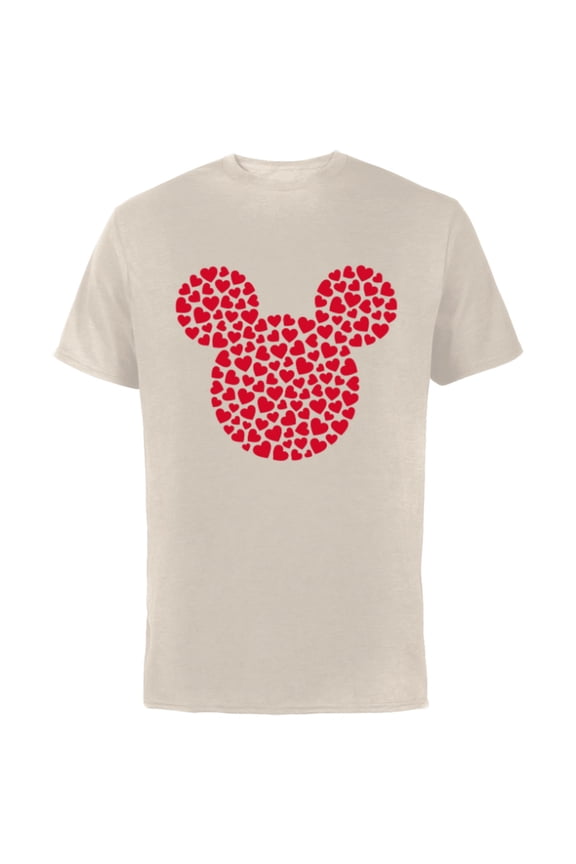 Mickey Mouse Icon Filled with Red Hearts - Short Sleeve Cotton T-Shirt for Adults - Customized-Natural