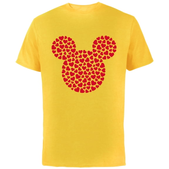 Disney Mickey Mouse Icon Filled with Red Hearts - Short Sleeve Cotton T-Shirt for Adults - Customized-Yellow