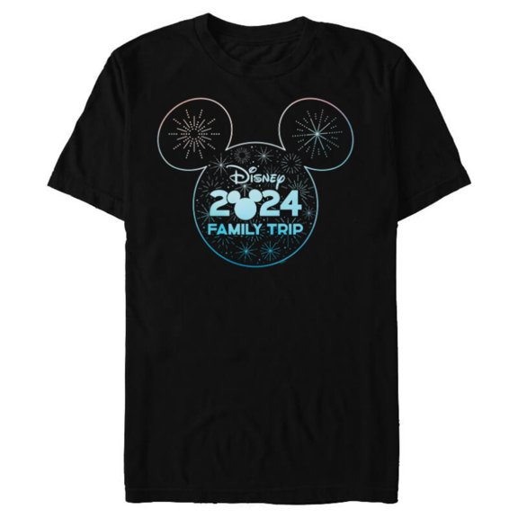 Disney Mickey Mouse Icon Fireworks Vacation Family Trip 2024 - Short Sleeve Blended T-Shirt for Adults - Customized-Black