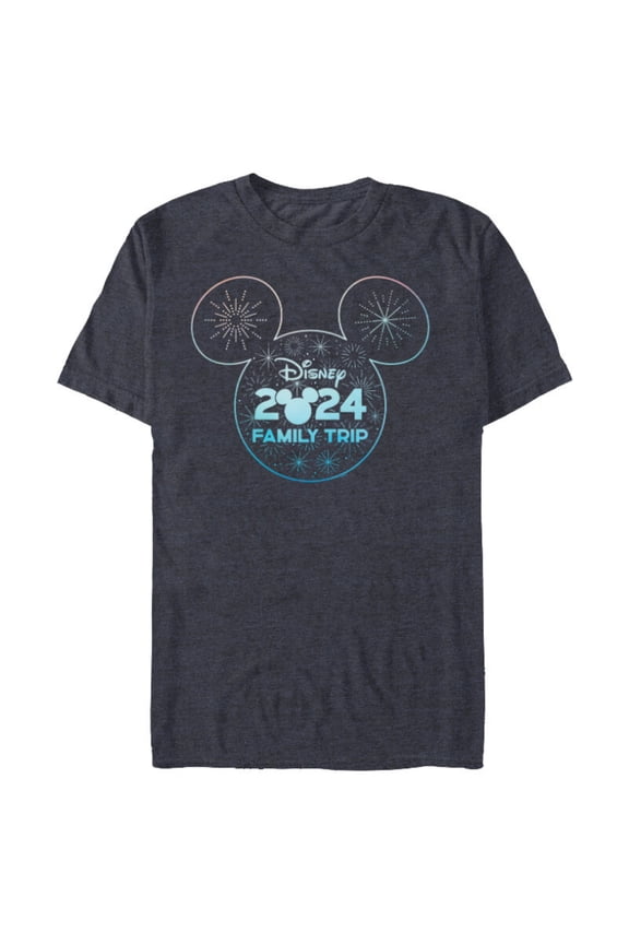 Mickey Mouse Icon Fireworks Vacation Family Trip 2024 - Short Sleeve Blended T-Shirt for Adults - Customized-Navy Heather