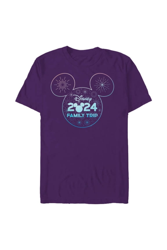 Mickey Mouse Icon Fireworks Vacation Family Trip 2024 - Short Sleeve Blended T-Shirt for Adults - Customized-Purple