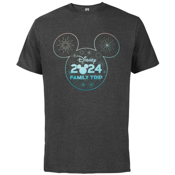 Disney Mickey Mouse Icon Fireworks Vacation Family Trip 2024 - Short Sleeve Cotton T-Shirt for Adults - Customized-Charcoal Heather