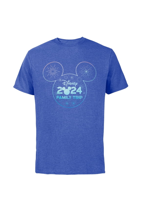Mickey Mouse Icon Fireworks Vacation Family Trip 2024 - Short Sleeve Cotton T-Shirt for Adults - Customized-Royal Heather