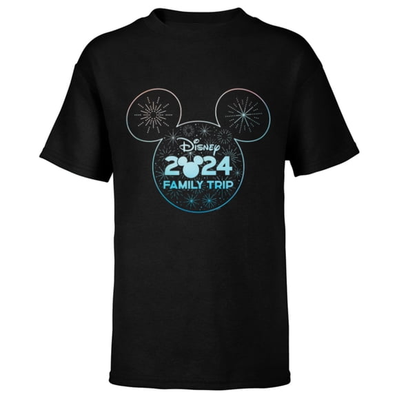 Disney Mickey Mouse Icon Fireworks Vacation Family Trip 2024 - Short Sleeve T-Shirt for Kids - Customized-Black