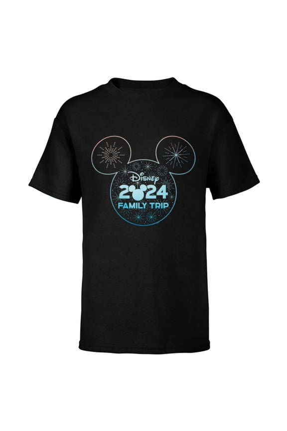 Mickey Mouse Icon Fireworks Vacation Family Trip 2024 - Short Sleeve T-Shirt for Kids - Customized-Black