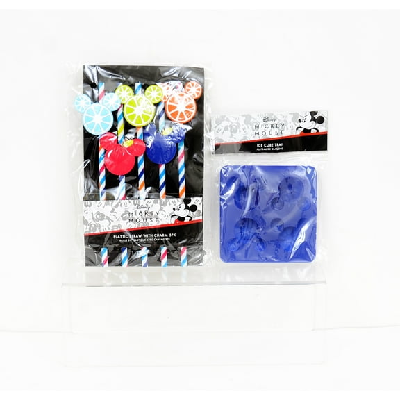 Disney Mickey Mouse Icon Fruit Ice Cube Tray & Reusable  5 pc Straws