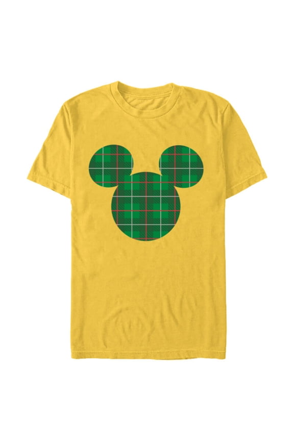 Mickey Mouse Icon Green and Red Holiday Plaid - Short Sleeve Blended T-Shirt for Adults - Customized-Yellow
