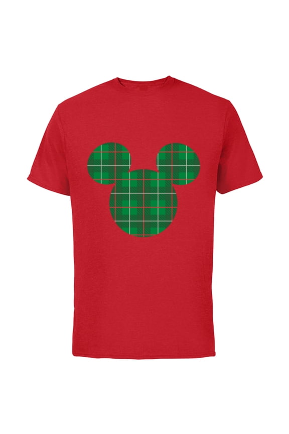 Mickey Mouse Icon Green and Red Holiday Plaid - Short Sleeve Cotton T-Shirt for Adults - Customized-Red