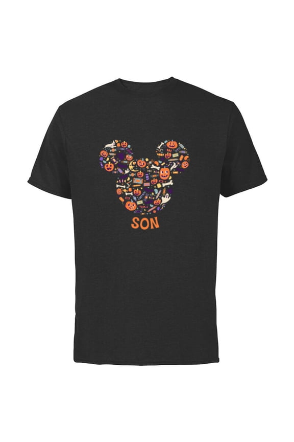 Mickey Mouse Icon Halloween Son - Short Sleeve Cotton T-Shirt for Adults - Customized-Black