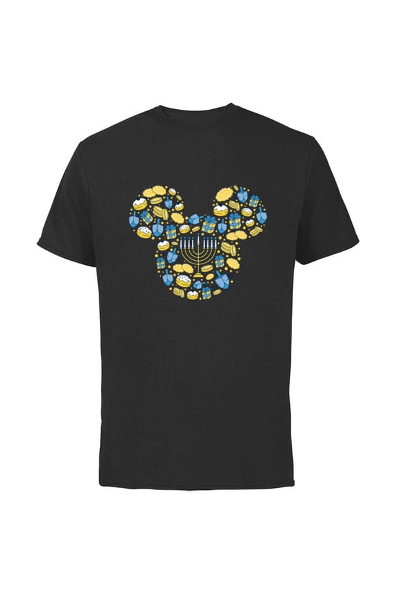 Disney Mickey Mouse Icon Hanukkah Chanukah Dreidel Menorah - Short Sleeve Cotton T-Shirt for Adults - Customized-Black