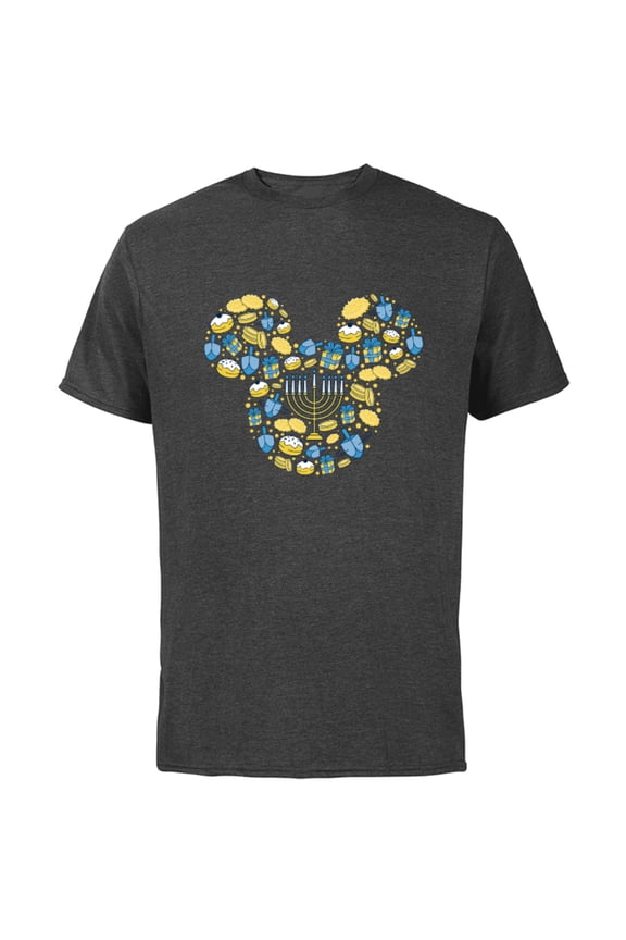 Disney Mickey Mouse Icon Hanukkah Chanukah Dreidel Menorah - Short Sleeve Cotton T-Shirt for Adults - Customized-Charcoal