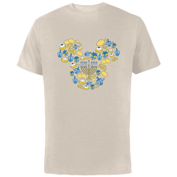 Disney Mickey Mouse Icon Hanukkah Chanukah Dreidel Menorah - Short Sleeve Cotton T-Shirt for Adults - Customized-Natural