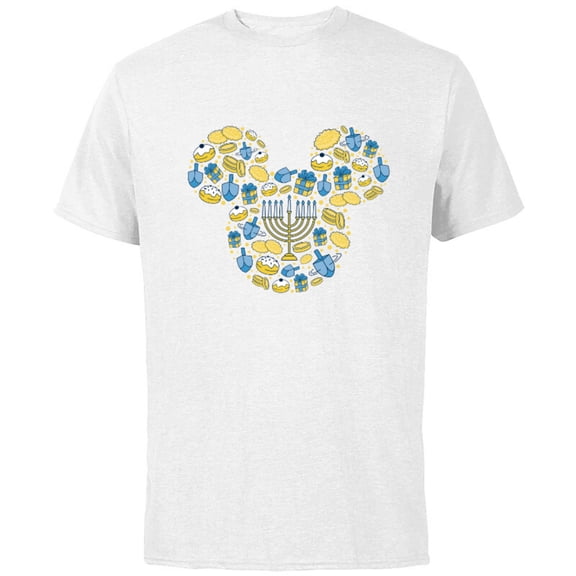 Disney Mickey Mouse Icon Hanukkah Chanukah Dreidel Menorah - Short Sleeve Cotton T-Shirt for Adults - Customized-White