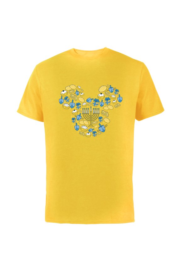 Disney Mickey Mouse Icon Hanukkah Chanukah Dreidel Menorah - Short Sleeve Cotton T-Shirt for Adults - Customized-Yellow