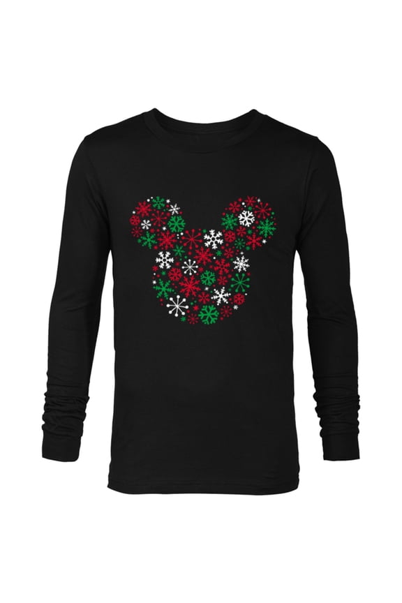 Mickey Mouse Icon Holiday Snowflakes - Long Sleeve T-Shirt for Men -Customized-Black