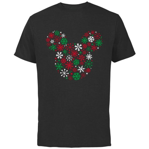 Disney Mickey Mouse Icon Holiday Snowflakes - Short Sleeve Cotton T-Shirt for Adults -Customized-Black