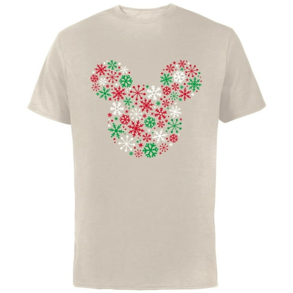 Disney Mickey Mouse Icon Holiday Snowflakes - Short Sleeve Cotton T-Shirt for Adults -Customized-Natural